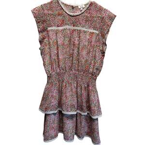 Q+A Los Angeles Ruffle Mini Dress Floral Lace Trim Size L‎